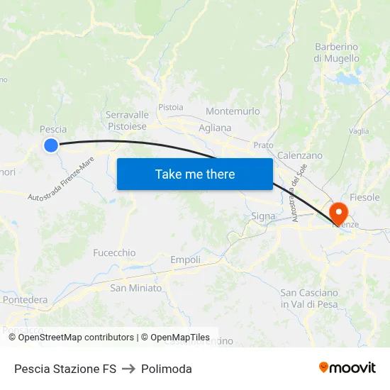 Pescia Railway Station to Polimoda map