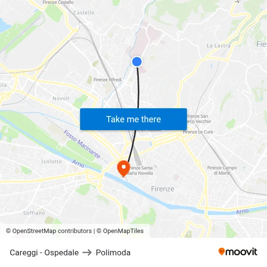 Careggi - Hospital to Polimoda map