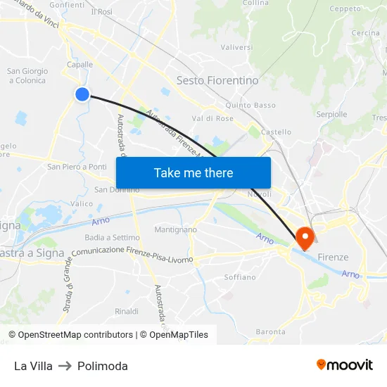 La Villa to Polimoda map
