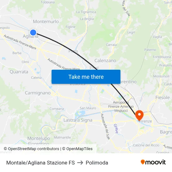 Montale/Agliana Railway Station to Polimoda map