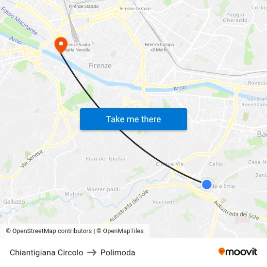 Chiantigiana Circle to Polimoda map