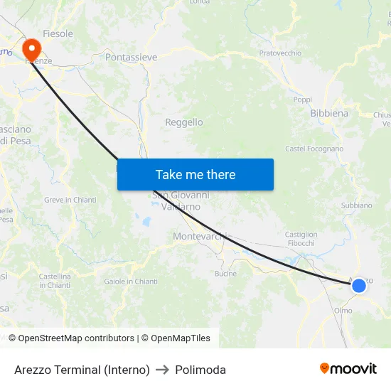 Arezzo Terminal (Interior) to Polimoda map