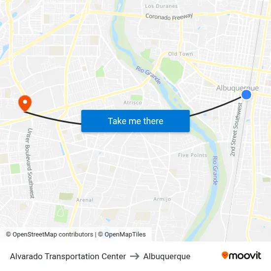 Alvarado Transportation Center to Albuquerque map