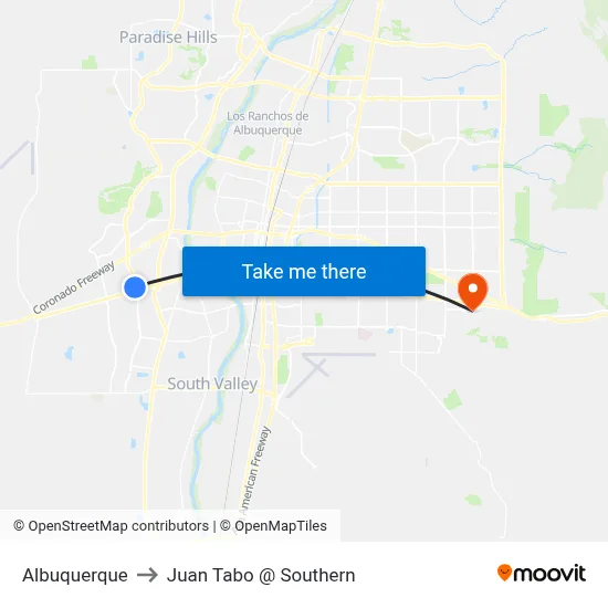 Albuquerque to Juan Tabo @ Southern map