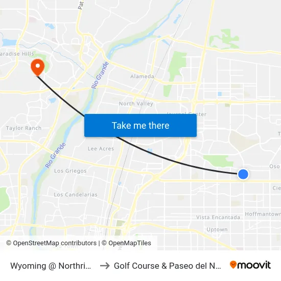 Wyoming @ Northridge to Golf Course & Paseo del Norte map