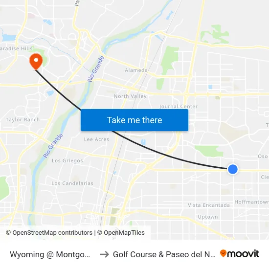 Wyoming @ Montgomery to Golf Course & Paseo del Norte map