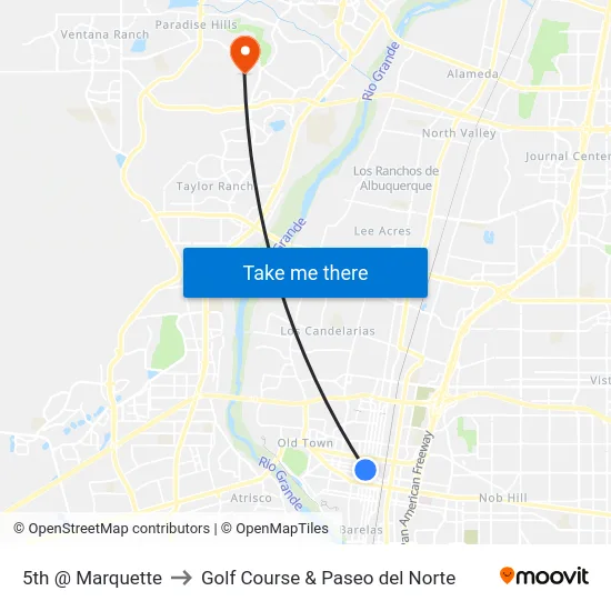 5th @ Marquette to Golf Course & Paseo del Norte map