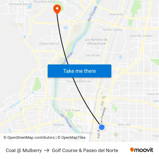 Coal @ Mulberry to Golf Course & Paseo del Norte map