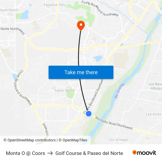 Monta O @ Coors to Golf Course & Paseo del Norte map