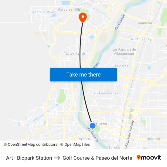 Art - Biopark Station to Golf Course & Paseo del Norte map