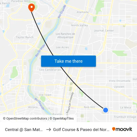 Central @ San Mateo to Golf Course & Paseo del Norte map