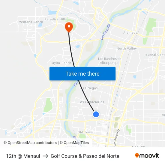 12th @ Menaul to Golf Course & Paseo del Norte map