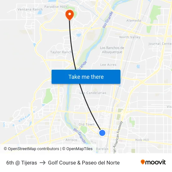 6th @ Tijeras to Golf Course & Paseo del Norte map