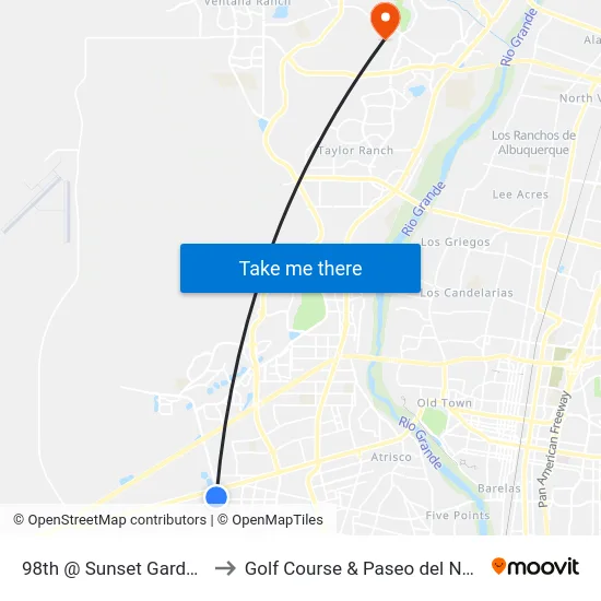 98th @ Sunset Gardens to Golf Course & Paseo del Norte map