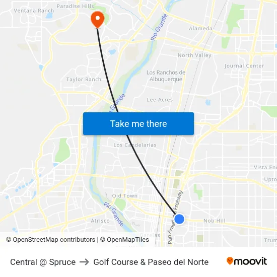 Central @ Spruce to Golf Course & Paseo del Norte map