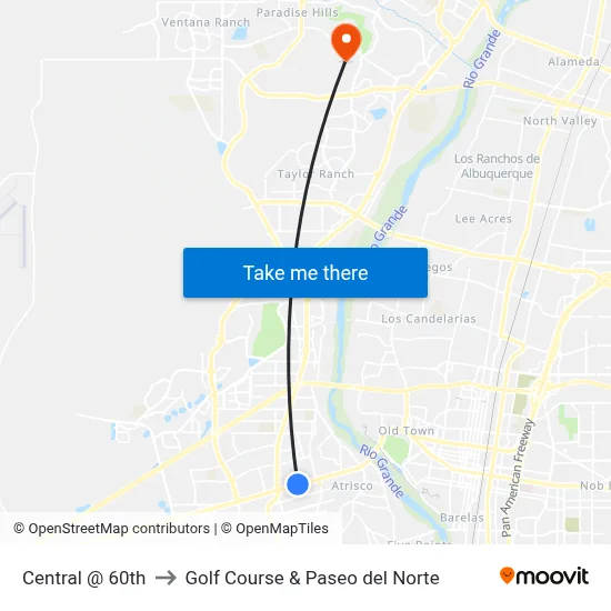 Central @ 60th to Golf Course & Paseo del Norte map