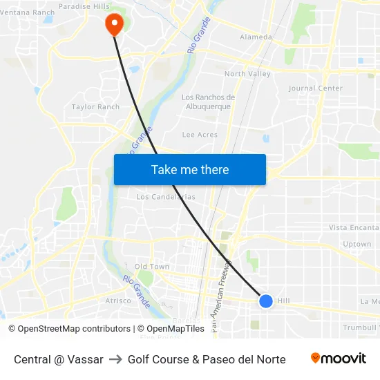 Central @ Vassar to Golf Course & Paseo del Norte map