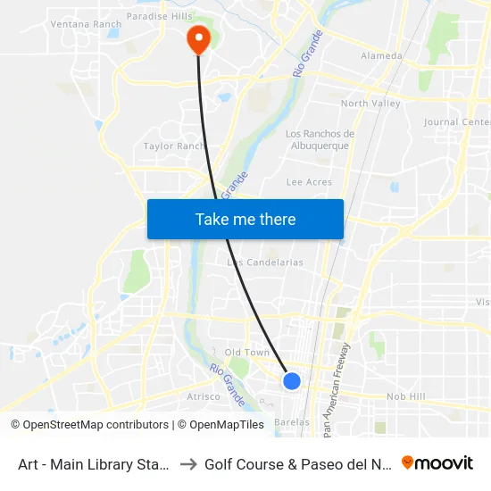 Art - Main Library Station to Golf Course & Paseo del Norte map