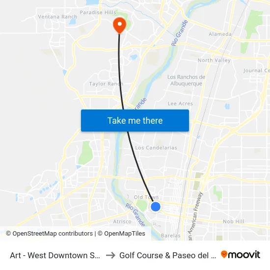 Art - West Downtown Station to Golf Course & Paseo del Norte map