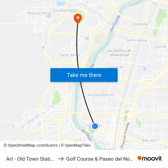 Art - Old Town Station to Golf Course & Paseo del Norte map