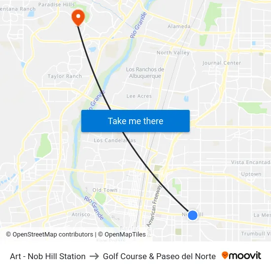 Art - Nob Hill Station to Golf Course & Paseo del Norte map