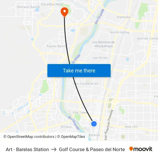 Art - Barelas Station to Golf Course & Paseo del Norte map