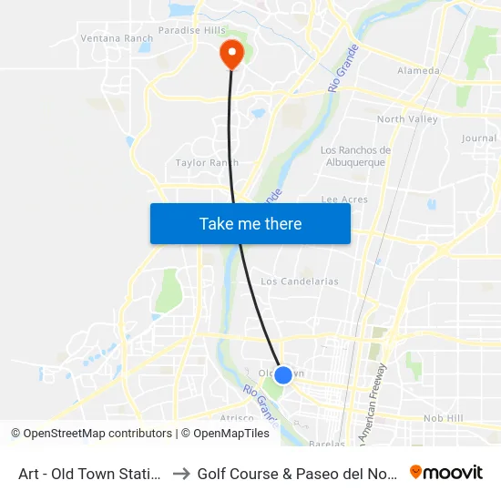 Art - Old Town Station to Golf Course & Paseo del Norte map