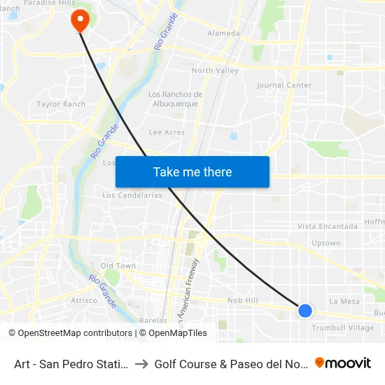 Art - San Pedro Station to Golf Course & Paseo del Norte map