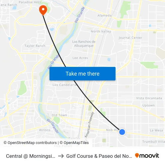 Central @ Morningside to Golf Course & Paseo del Norte map