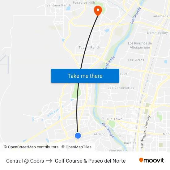 Central @ Coors to Golf Course & Paseo del Norte map