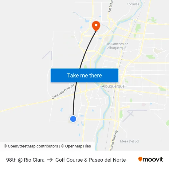 98th @ Rio Clara to Golf Course & Paseo del Norte map