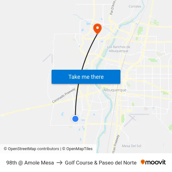 98th @ Amole Mesa to Golf Course & Paseo del Norte map
