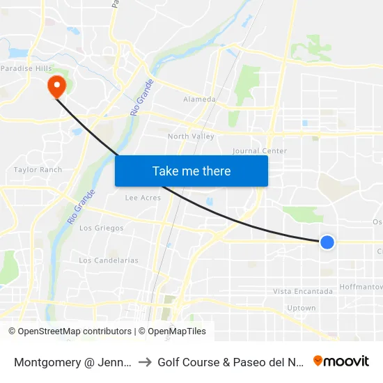 Montgomery @ Jennifer to Golf Course & Paseo del Norte map