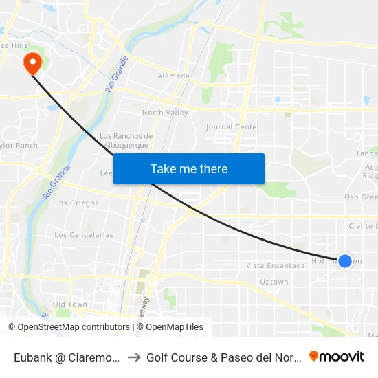 Eubank @ Claremont to Golf Course & Paseo del Norte map