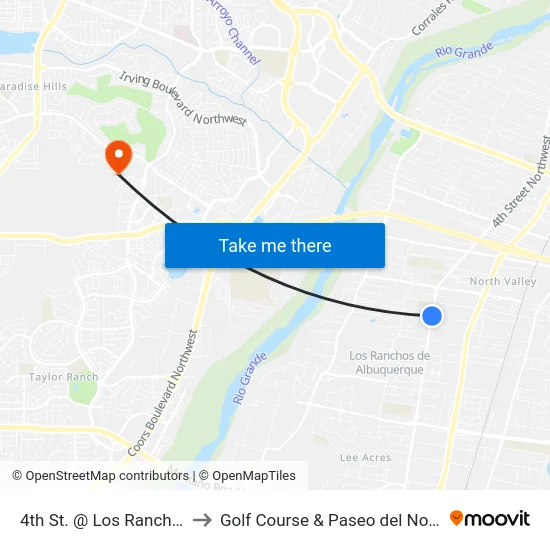 4th St. @ Los Ranchos to Golf Course & Paseo del Norte map