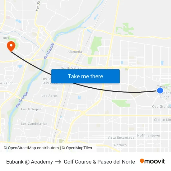 Eubank @ Academy to Golf Course & Paseo del Norte map