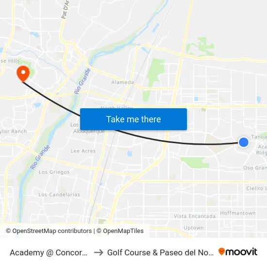 Academy @ Concordia to Golf Course & Paseo del Norte map