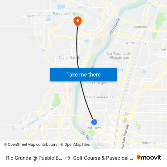 Rio Grande @ Pueblo Bonito to Golf Course & Paseo del Norte map