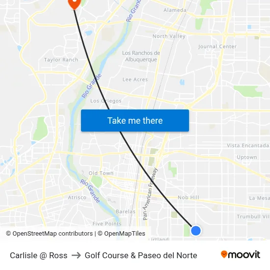 Carlisle @ Ross to Golf Course & Paseo del Norte map