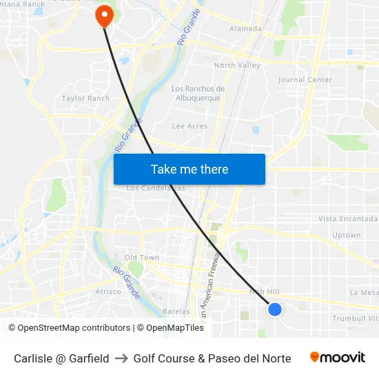 Carlisle @ Garfield to Golf Course & Paseo del Norte map