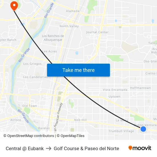 Central @ Eubank to Golf Course & Paseo del Norte map