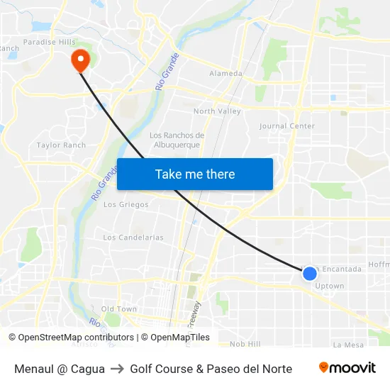Menaul @ Cagua to Golf Course & Paseo del Norte map