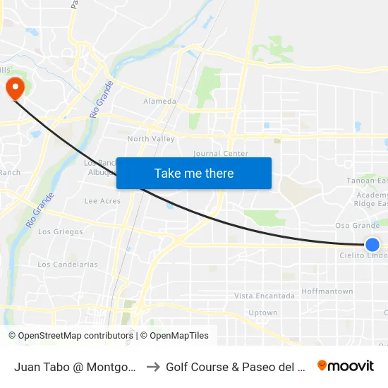 Juan Tabo @ Montgomery to Golf Course & Paseo del Norte map