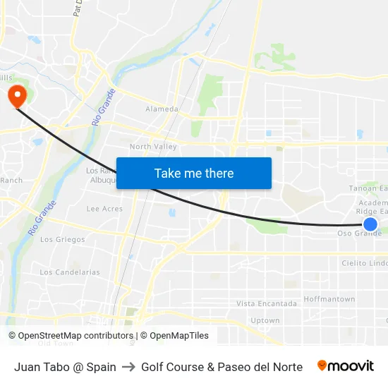 Juan Tabo @ Spain to Golf Course & Paseo del Norte map
