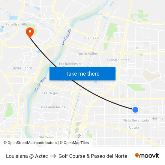 Louisiana @ Aztec to Golf Course & Paseo del Norte map