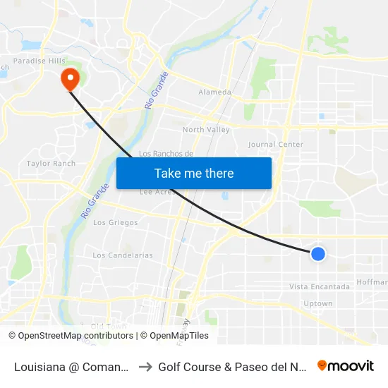 Louisiana @ Comanche to Golf Course & Paseo del Norte map