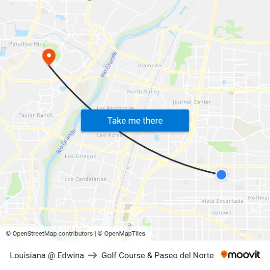 Louisiana @ Edwina to Golf Course & Paseo del Norte map