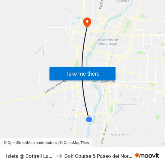 Isleta @ Cottrell Lane to Golf Course & Paseo del Norte map