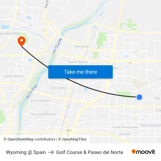Wyoming @ Spain to Golf Course & Paseo del Norte map