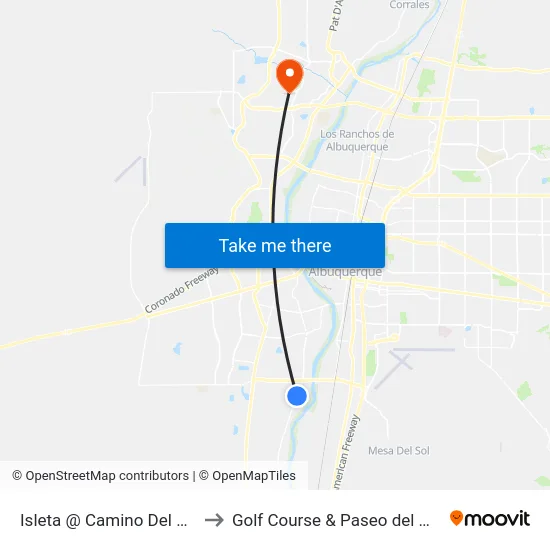 Isleta @ Camino Del Valle to Golf Course & Paseo del Norte map